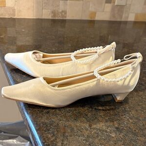 Elegant Cream Heels with Pearl Ankle Strap